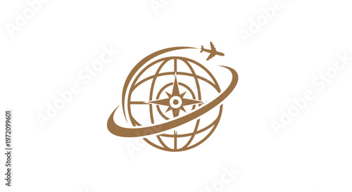 Elegant Globe and Airplane Logo Depicting Worldwide Travel and Exploration.