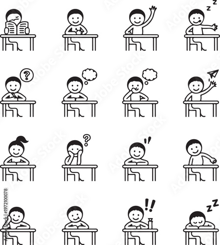 Diverse expressions of students in a classroom setting during a lesson