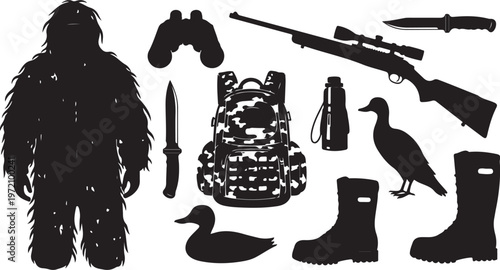 Bigfoot Hunter Gear and Accessories Silhouette Illustration