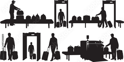 Airport Travel Silhouettes with Luggage and Passengers in Motion