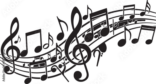 Black music notes on a white background illustration design
