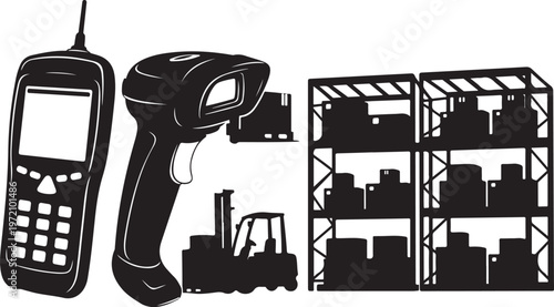 Barcode scanner and warehouse management system tools illustration