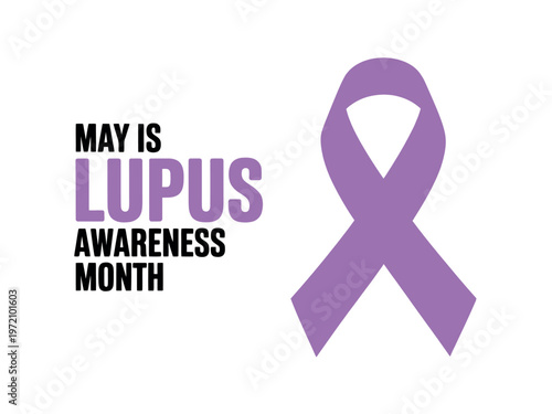 A purple awareness ribbon for Lupus Awareness Month on a white background