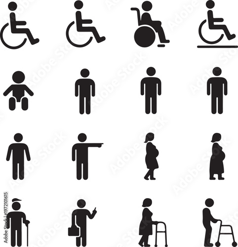 Collection of icons representing various accessibility and human activity symbols