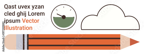 Education, productivity, media creation, writing, communication, design concepts. a pencil, clock cloud and text arrangement in a clean layout. Education and productivity