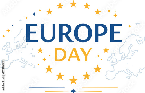 Europe day with stars and continental map outline with european union