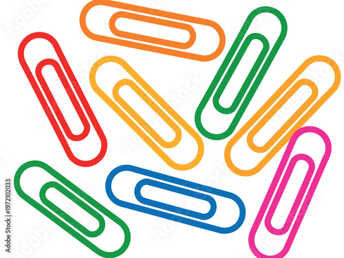 A collection of colorful paper clips on a white background