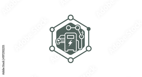 Electric Vehicle Charging Station Icon with Network Connections.