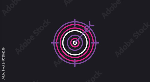 Concentric circles and crosshairs design on a dark background.