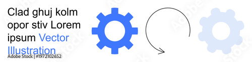 Process management, workflow automation, innovation, teamwork, transformation, production cycle. Blue gear and arrow transitioning to a faded gear. Process management and workflow automation concept