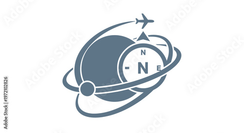Conceptual illustration of a compass, globe, and airplane for travel.