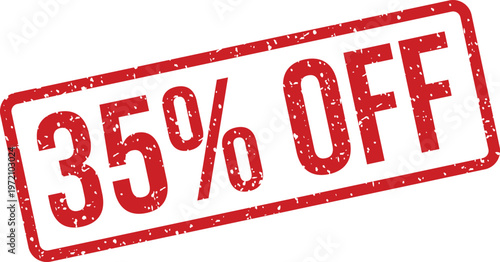 A bold red 35 percent off stamp with a distressed texture is visible on a white surface