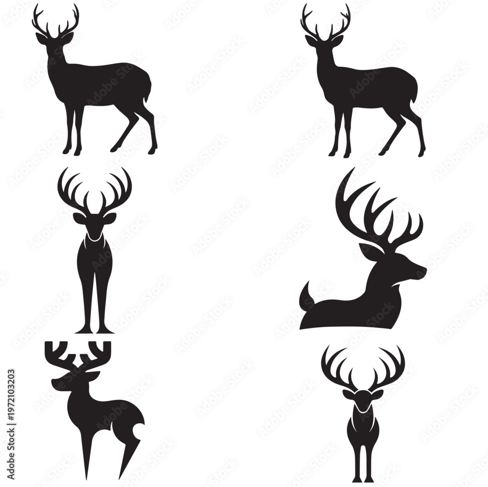Fototapeta premium White-tailed Deer Silhouette Collection – Elegant Wildlife Vector Icons