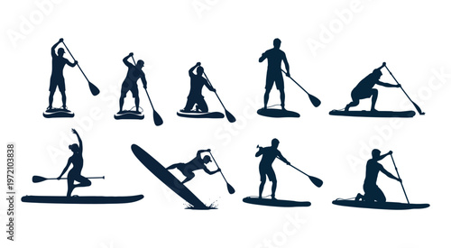 Stand Up Paddle Yoga Silhouettes Collection for Fitness and Wellness
