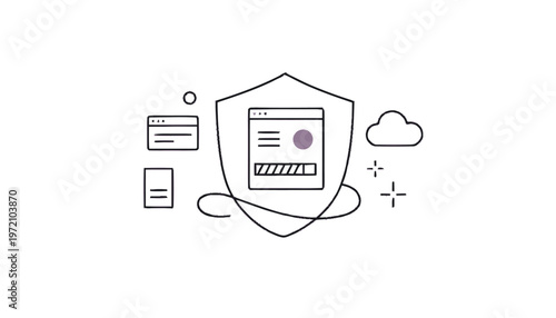 Digital Security Shield Protecting Online Data and Information.