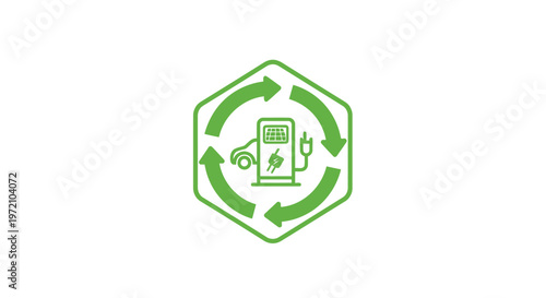 Electric Vehicle Charging Station Symbol with Green Arrows for Renewable Energy.