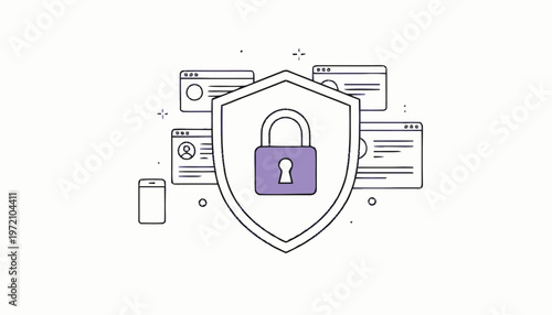 Digital Security Shield Protecting Online Data and Information.