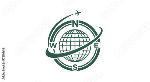 Elegant Globe Logo with Airplane and Compass Elements for Travel.