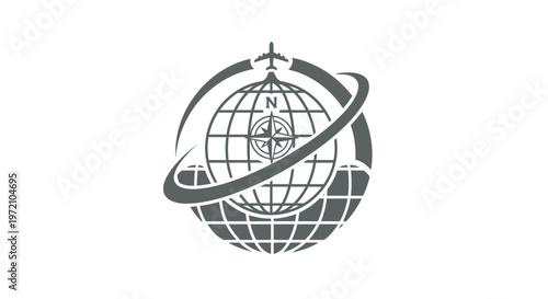 Elegant Globe Logo with Airplane and Compass Design.