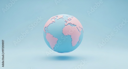 Stylized 3D globe with pink continents on a light blue background