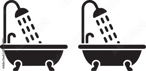 Two illustrations of a person taking a relaxing shower in a bathtub
