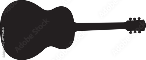 Silhouette of a black acoustic guitar on white background