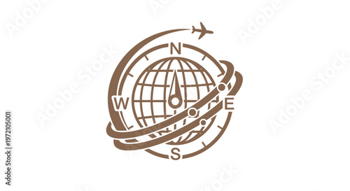 Elegant Compass Globe with Airplane Icon for Travel and Exploration.