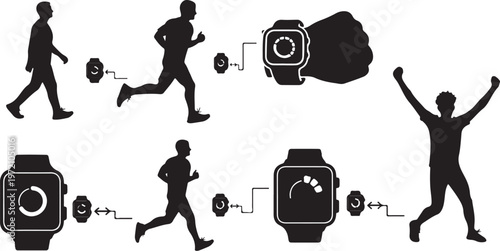 Silhouette of a man running with smartwatch technology