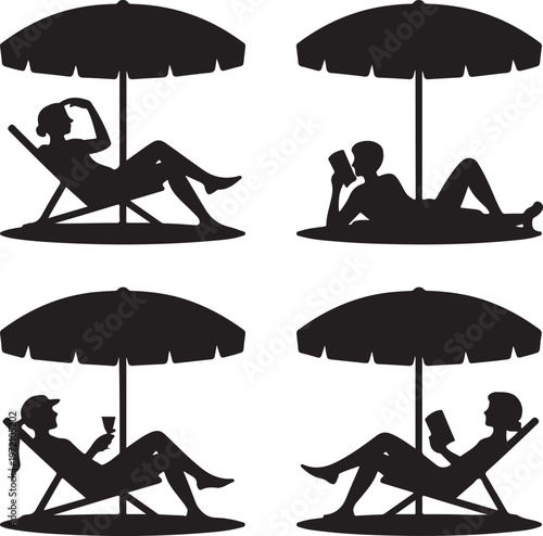Relaxing under umbrellas: scenes of leisure and modern distractions