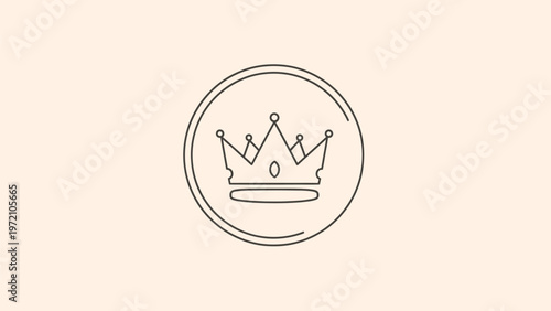 Elegant Crown Icon Within a Circle on a Soft Beige Background.