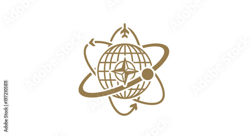 Elegant Gold Globe with Airplane Symbol for Global Travel.