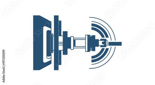 Detailed Illustration of a Mechanical Device with Sound Waves.