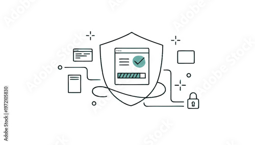 Digital Security Shield Protecting Online Data and Information.