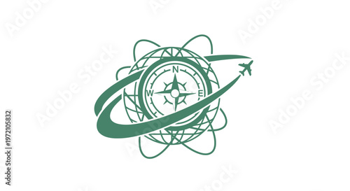 Elegant Travel Logo Featuring Globe, Compass, and Airplane Icon.