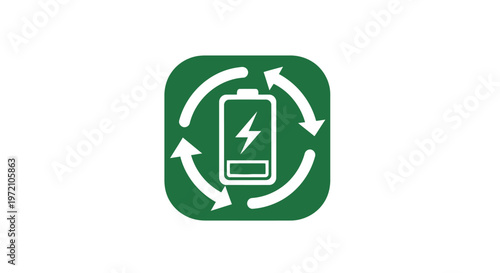 Eco-Friendly Battery Recycling Symbol with Arrows and Lightning Bolt.