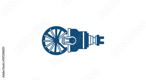 Detailed Illustration of a Mechanical Turbine in Blue Color.
