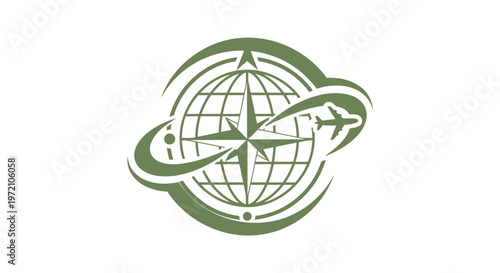 Elegant Travel Logo Featuring Globe, Compass, and Airplane Symbol.
