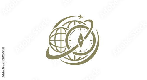 Elegant Travel Logo Featuring Globe, Compass, and Airplane Symbol.