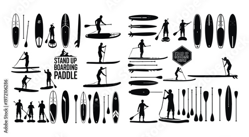 Comprehensive Stand Up Paddle Yoga and Boarding Silhouette Vector Collection