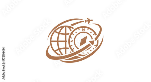 Elegant Travel Logo Featuring Globe, Compass, and Airplane Symbol.
