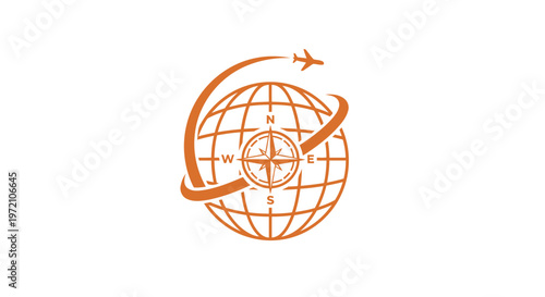 Elegant Travel Logo Featuring Globe, Compass, and Airplane Symbol.