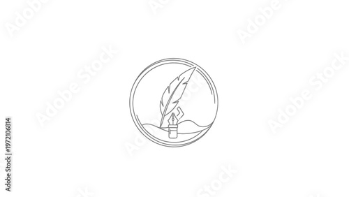 Elegant Feather Pen in Inkwell Symbolizes Writing and Creativity.