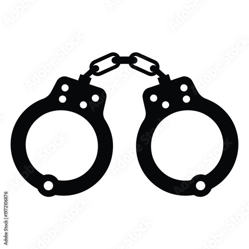 A stark silhouette of black handcuffs symbolizing restraint and legal consequences