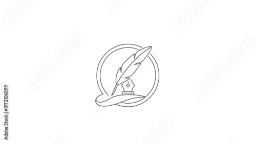 Elegant Feather Quill Pen and Inkwell Symbol of Writing.