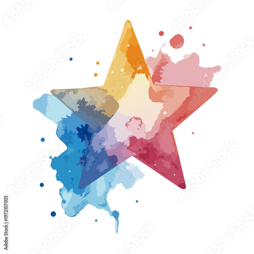 カラフルな星　水彩風イラスト