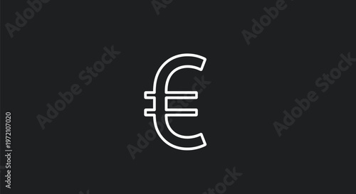 Elegant White Euro Symbol Isolated on Dark Background.