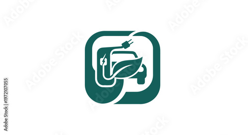 Eco-Friendly Electric Vehicle Symbol with Leaf and Plug Icon.