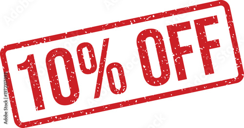Red grungy rectangular stamp says 10 percent off isolated on a clean white background