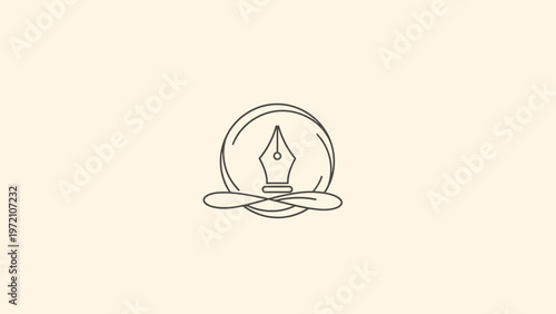 Elegant Fountain Pen Logo Design on Cream Background.