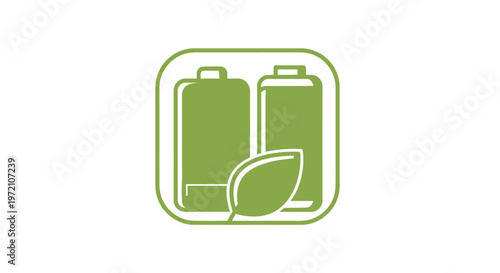 Eco-Friendly Energy Icon - Green Batteries and Leaf Symbol.
